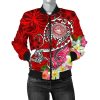 American Samoa Polynesian Women's Bomber Jacket - Turtle Plumeria (Red) - BN18 Bomber Jacket