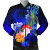 Bomber Jacket Tahiti - Humpback Whale with Tropical Flowers (Blue)- BN18 Bomber Jacket
