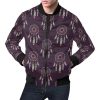 Dream Catcher Purple Feather Pattern Print Mens Bomber Jacket