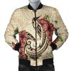 Hawaii Fish Hook Hibiscus Plumeria Polynesian Bomber Jacket - AH - J4R