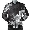 Hawaiian Hibiscus Black And White Polynesian Bomber Jacket - AH - JR Bomber Jacket