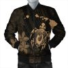 Hawaiian Map Turtle Plumeria Hibiscus Fish Hook Polynesian Bomber Jacket Gold - AH - J5R Bomber Jacket